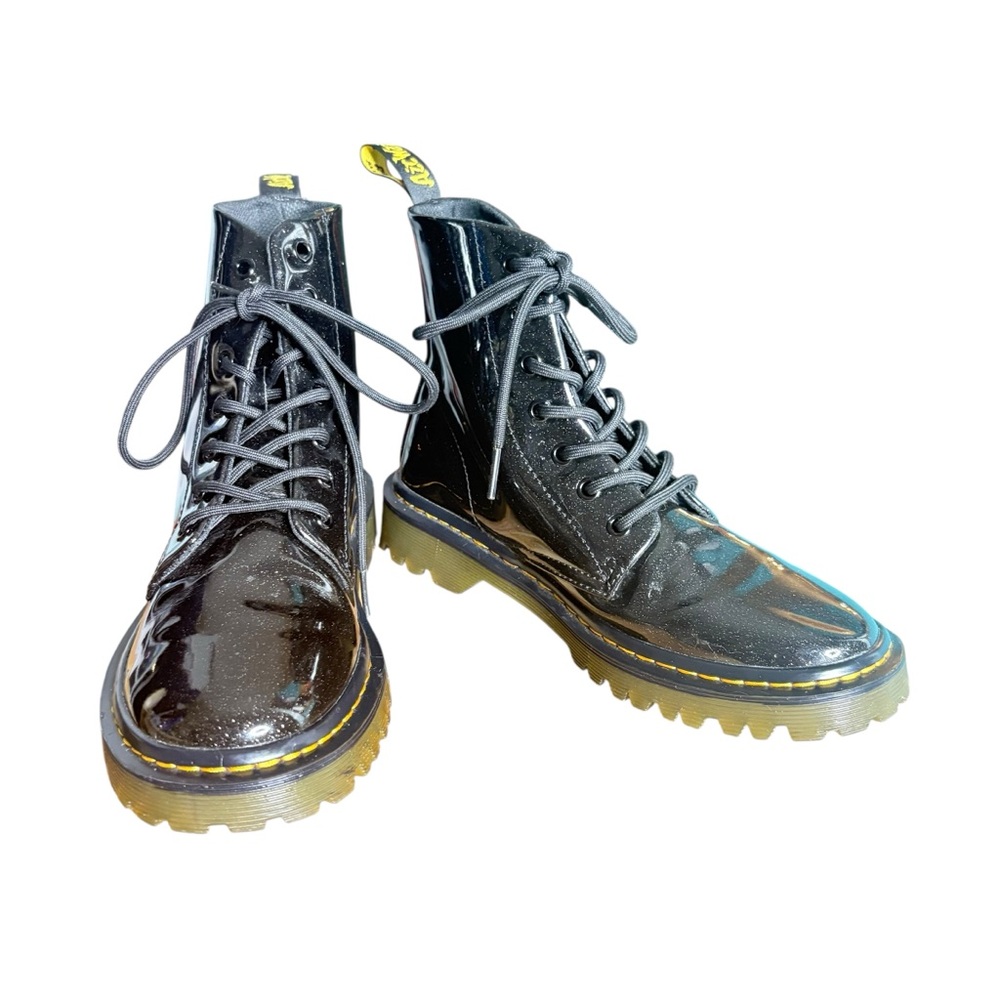 Doc Marten Ladies Y2K Black Sparkly Patent Leather Lace Up Luna Combat Boots 7